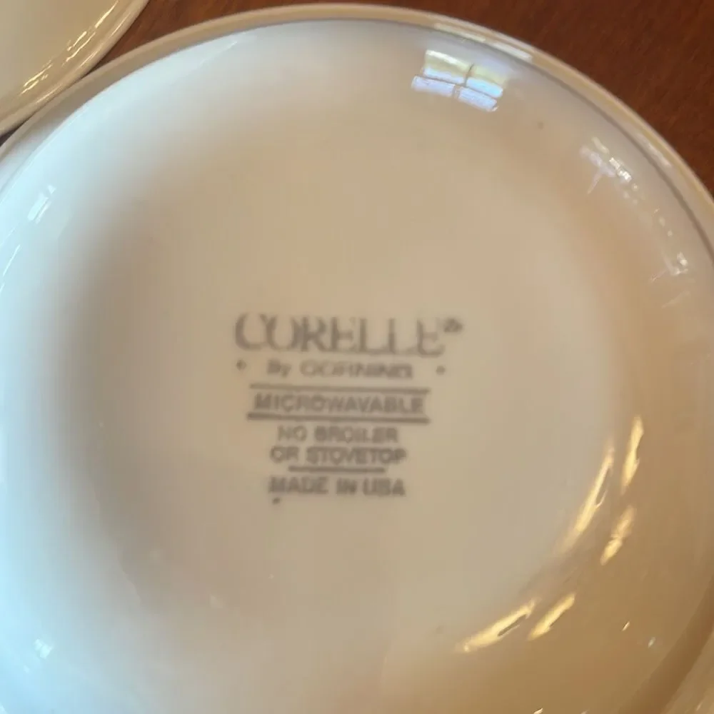 Set of 2 Corelle Sandstone Navy Band Berry Dishes